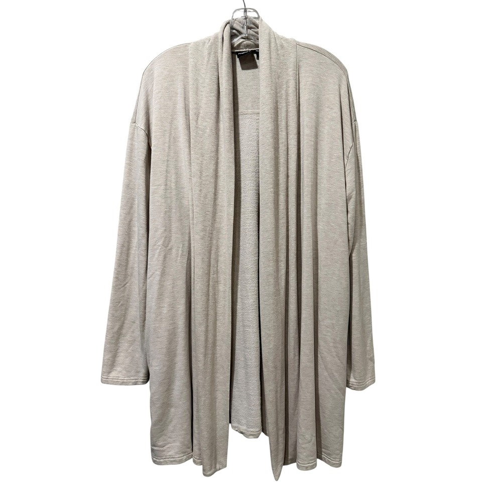 Mono B Womens 1XL Oatmeal Beige Ribbed Open Front Longline Cardigan